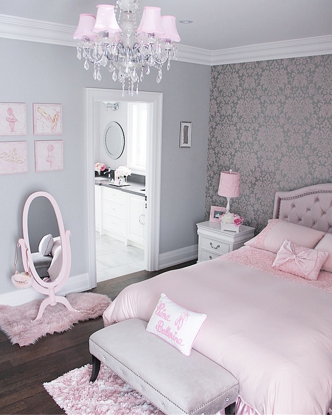 grey and pink kids bedroom